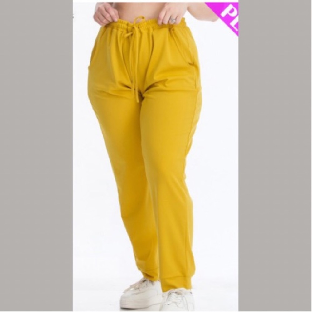 2 for $10‼️ Yellow Plus size Polyester Drawstring Jogger Pants